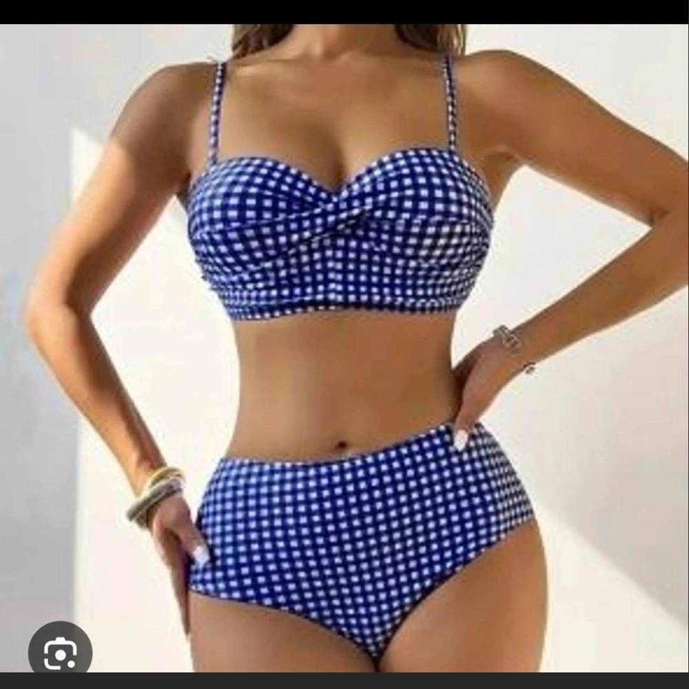 Blue Gingham Women's Bikini Set